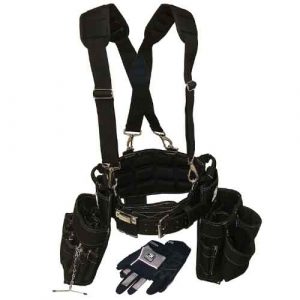 Gatorback Electricians Combo Deluxe Package (Ventilated Back Support Tool Belt Combo, Suspenders, Drill Holster, Gloves). Medium