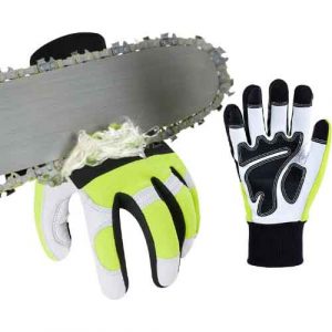 Vgo 1-Pair Chainsaw Gloves,12-Layer Chainsaw Protection on Left Hand Back,Safety Goat leather Work Gloves,Mechanic Gloves(Size M, Hi-Viz Green, GA9767CS)
